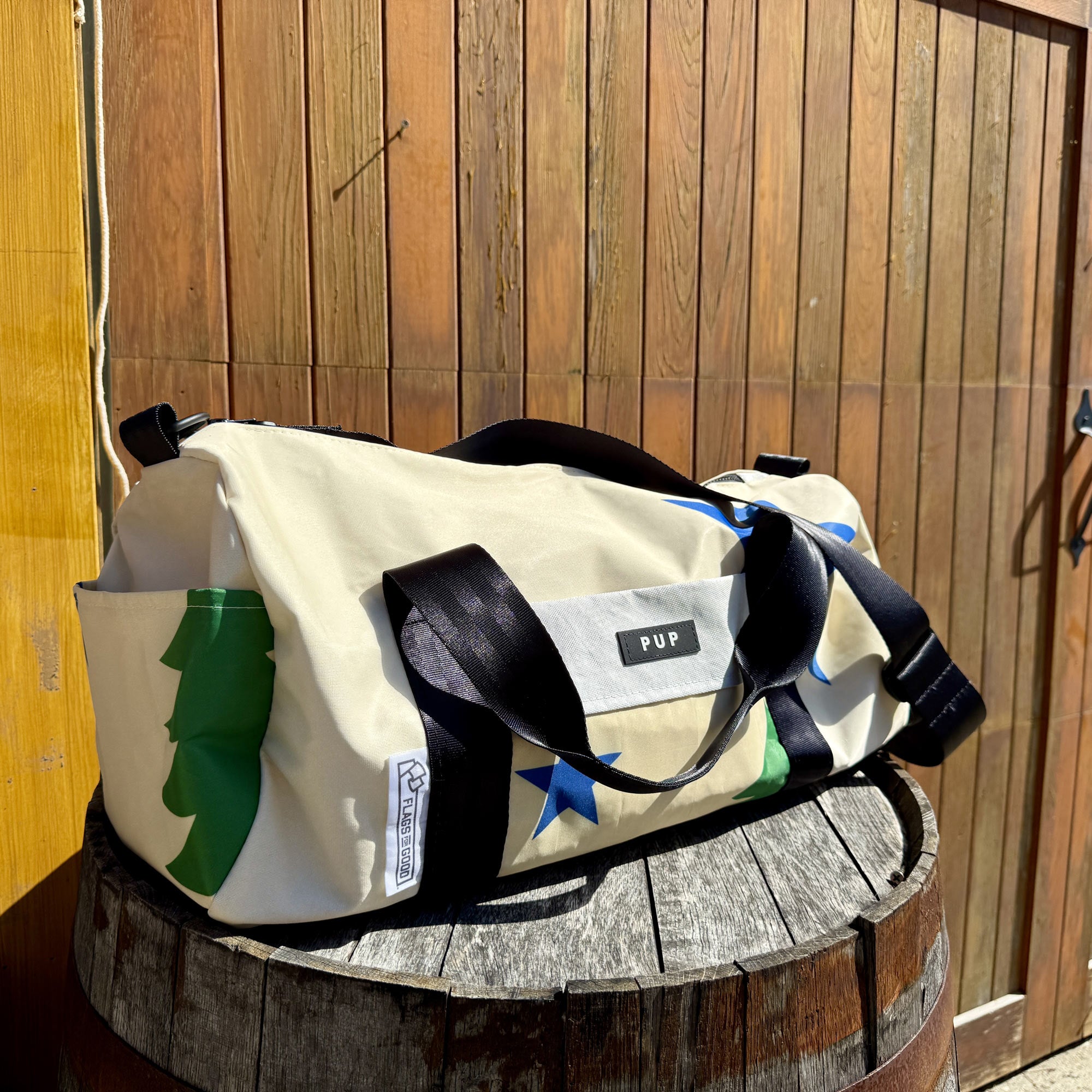 Maine 1901 repurposed flags into a duffel bag
