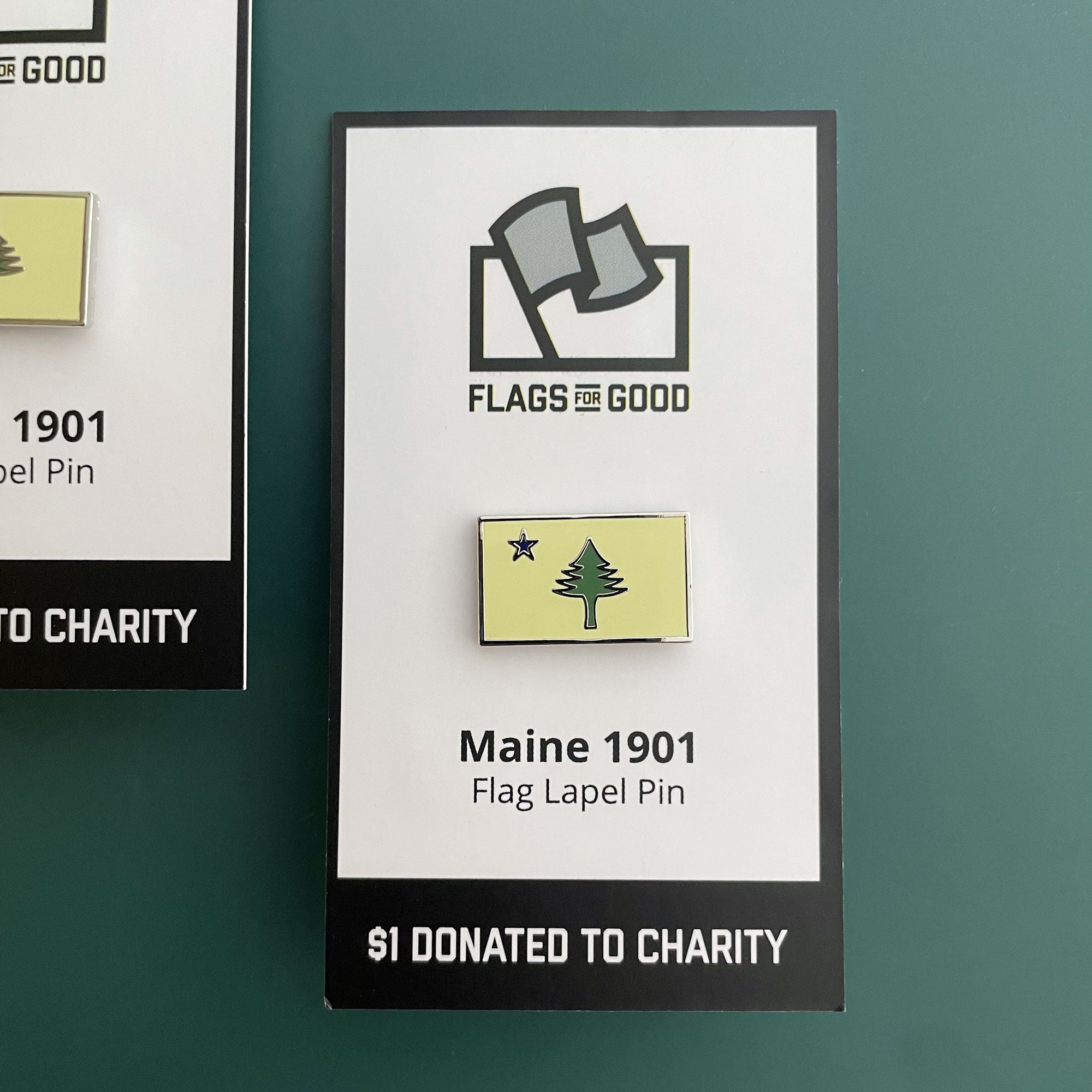 Maine 1901 Flag lapel enamel pin with $1 donated to charity