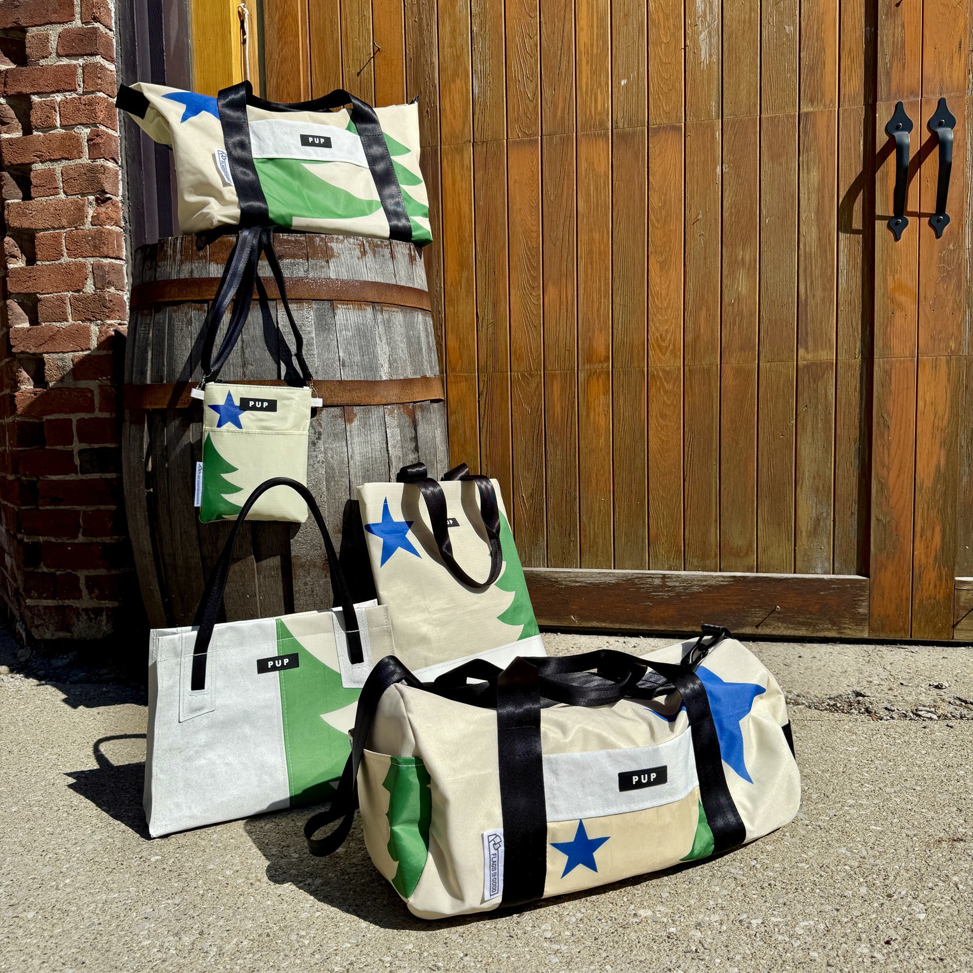 Maine 1901 repurposed flags into fashion bags