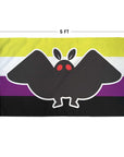 3 x 5 feet single-sided Mothman non-binary pride Flag with Grommets. Mothman is in the front with the non-binary flag in the background