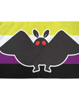 3 x 5 feet single-sided Mothman non-binary pride Flag with Grommets. Mothman is in the front with the non-binary flag in the background