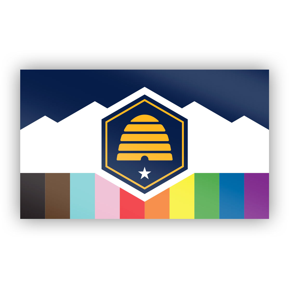 Utah Flag sticker with 11 stripe rainbow on the bottom