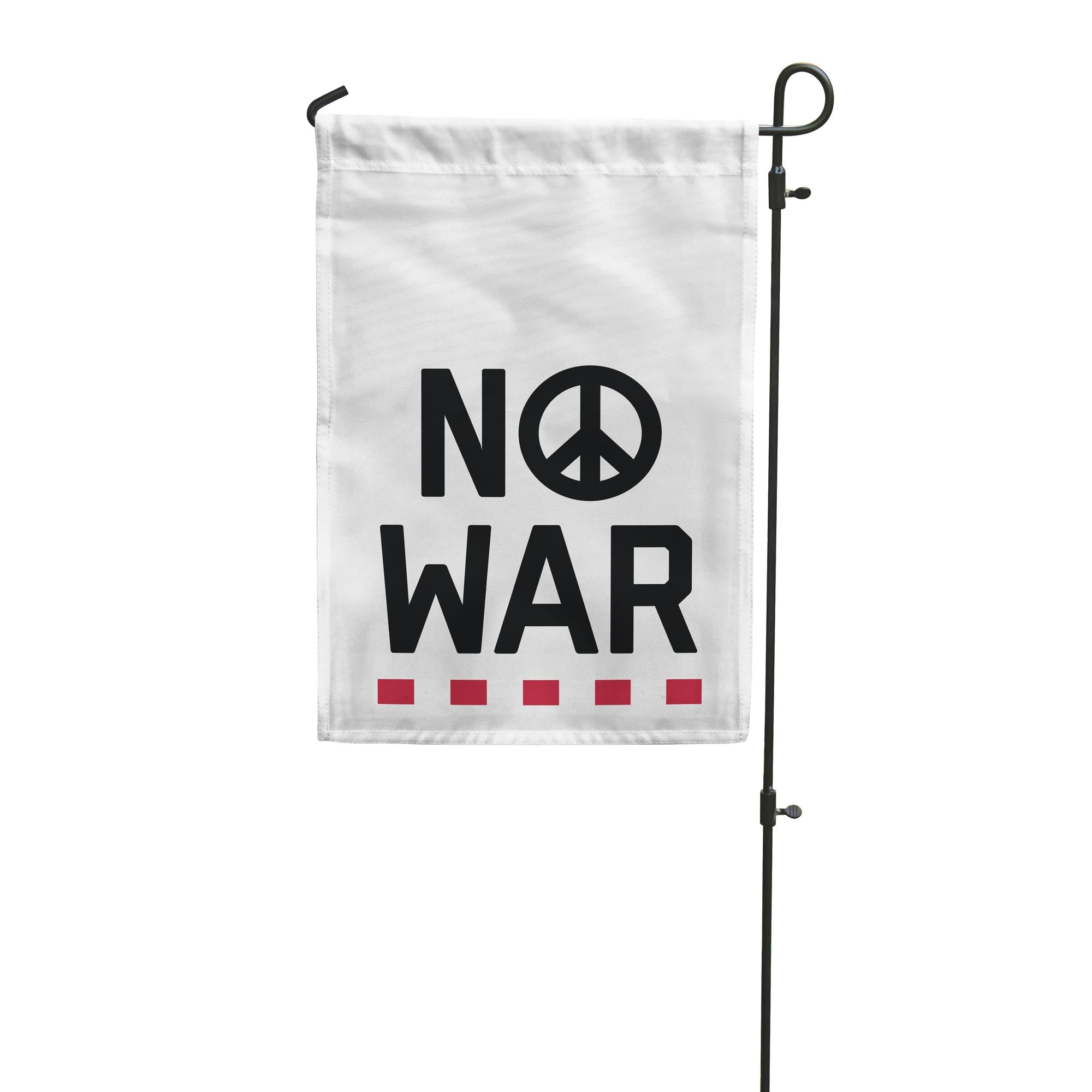 Garden flag with 'No War' and peace symbol on a white background