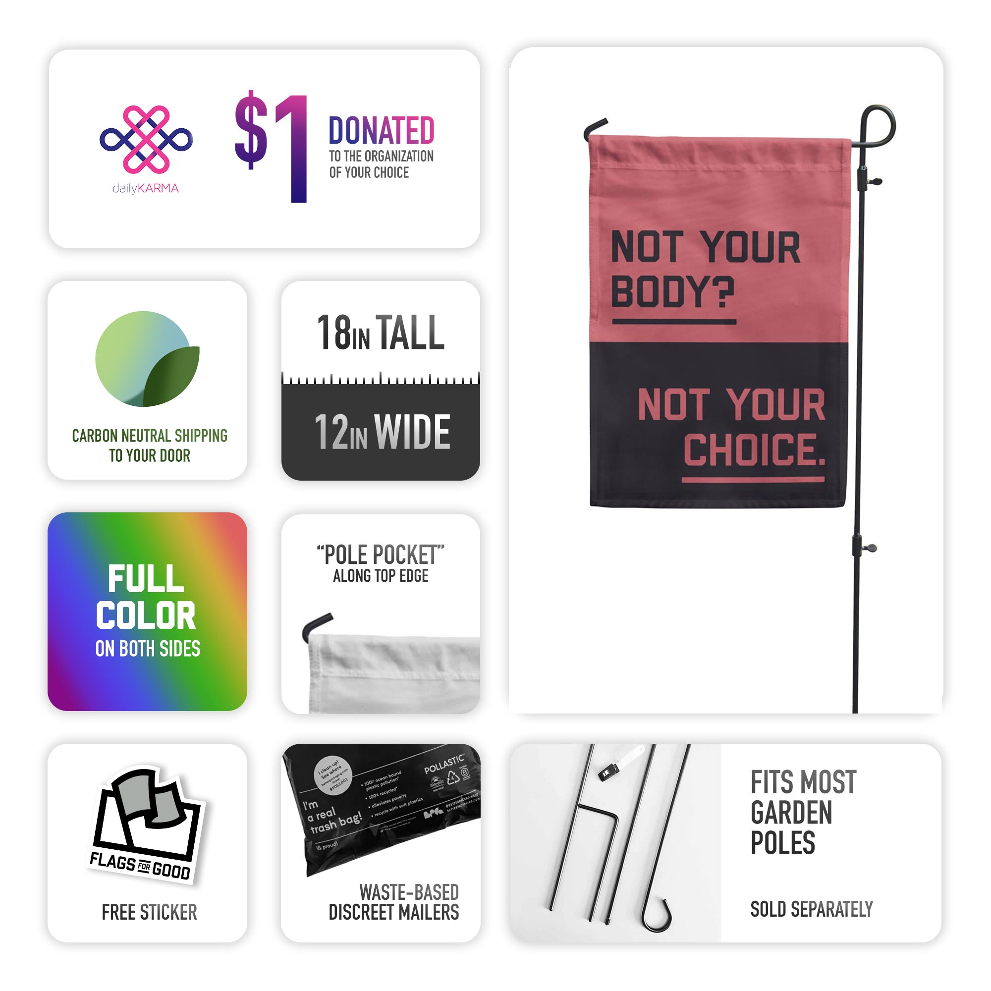 Not Your Body Not Your Choice Garden Flag Spec Sheet