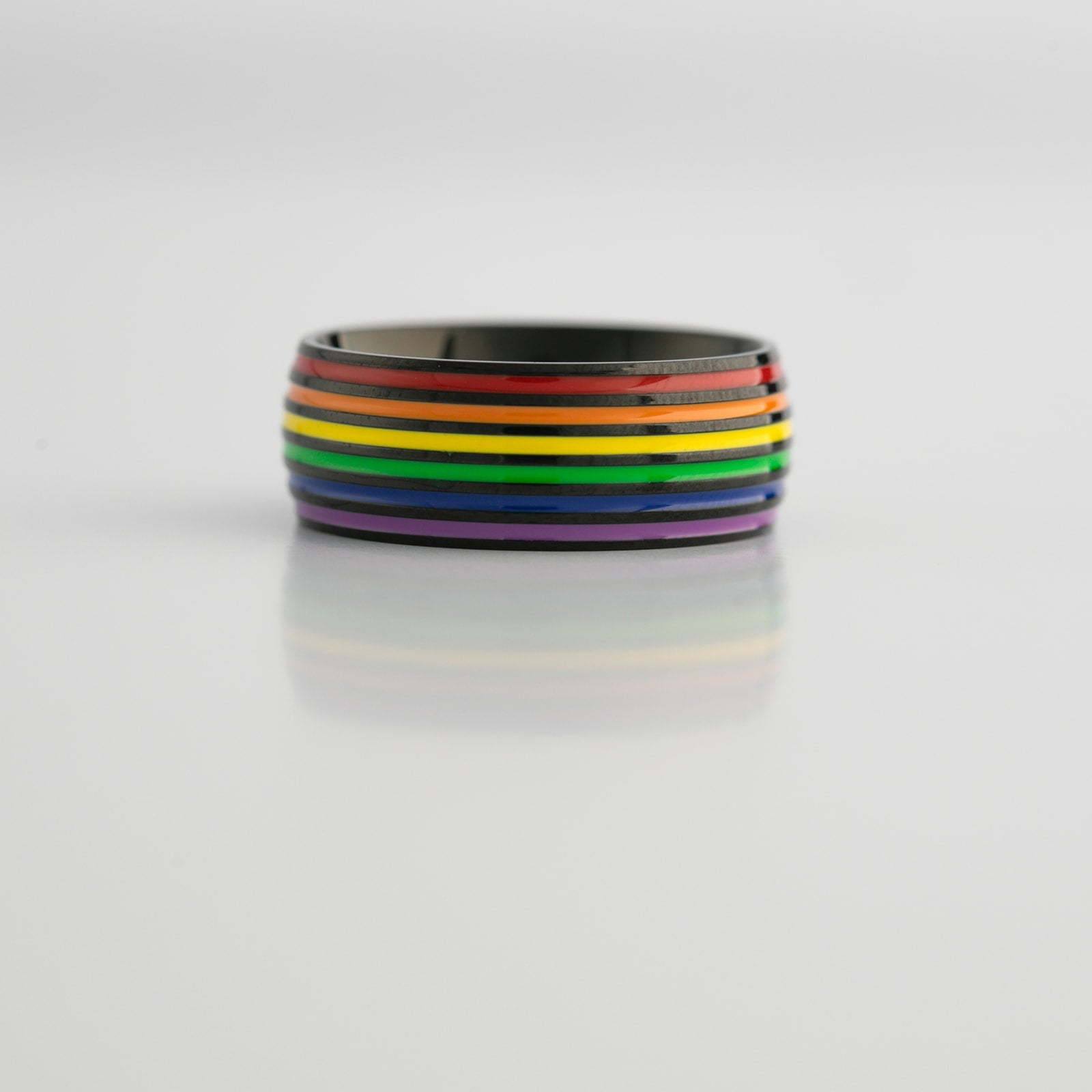 Rainbow Pride Black Stainless Steel Ring