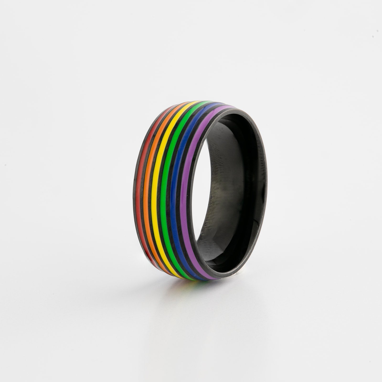 Rainbow Pride Black Stainless Steel Ring