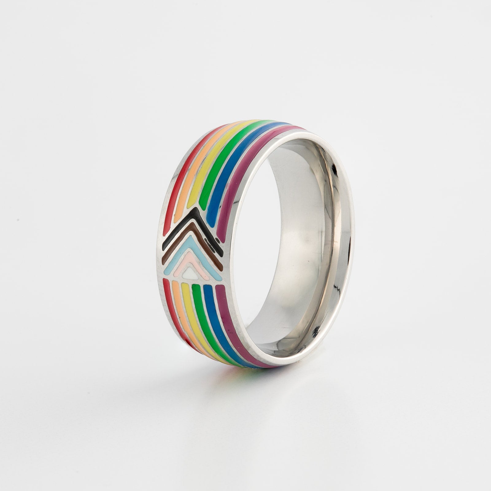 Progress Pride Ring | Daniel Quasar Stainless Steel Band Ring