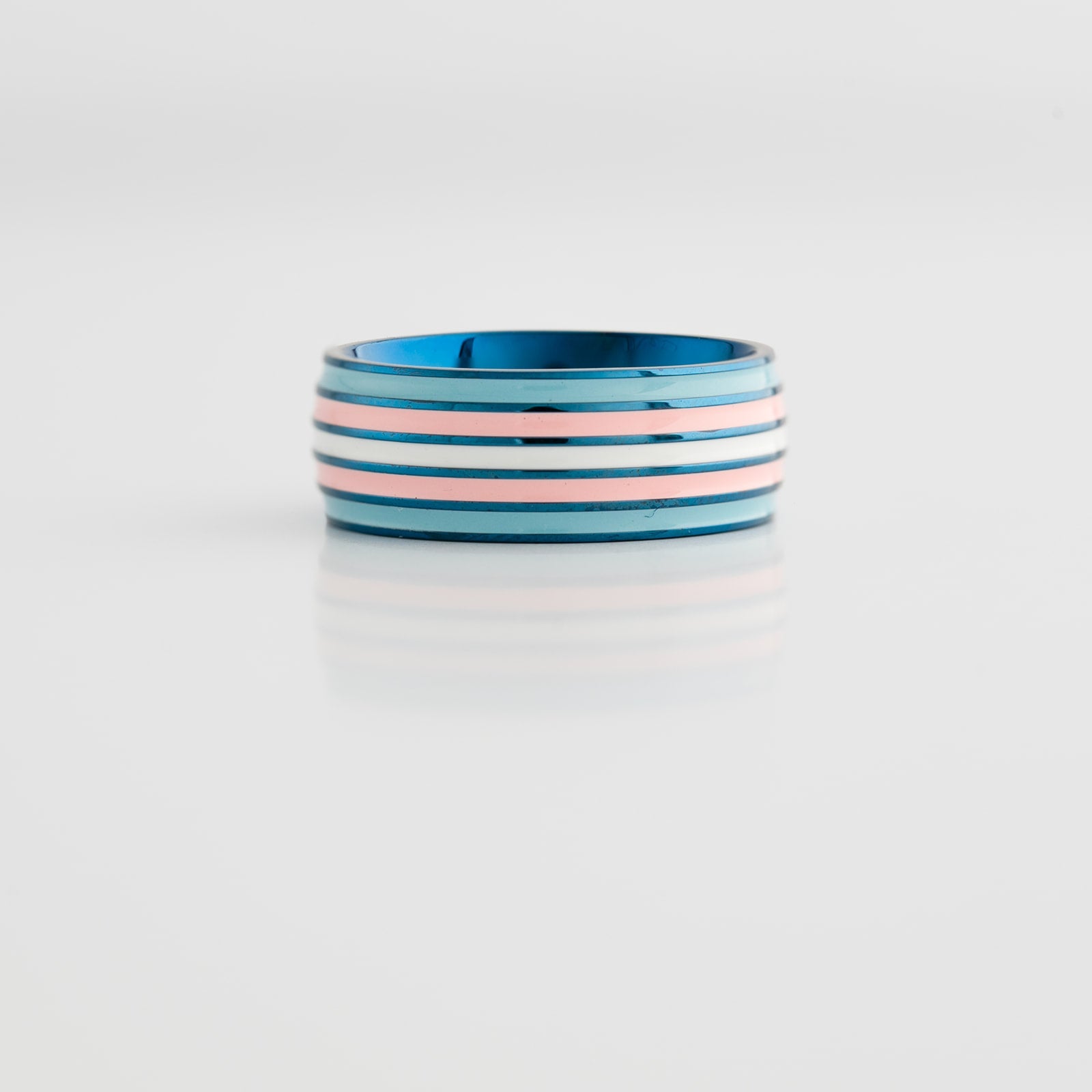 Blue Steel Trans Pride Ring — Stainless Steel Trans Flag Band Ring