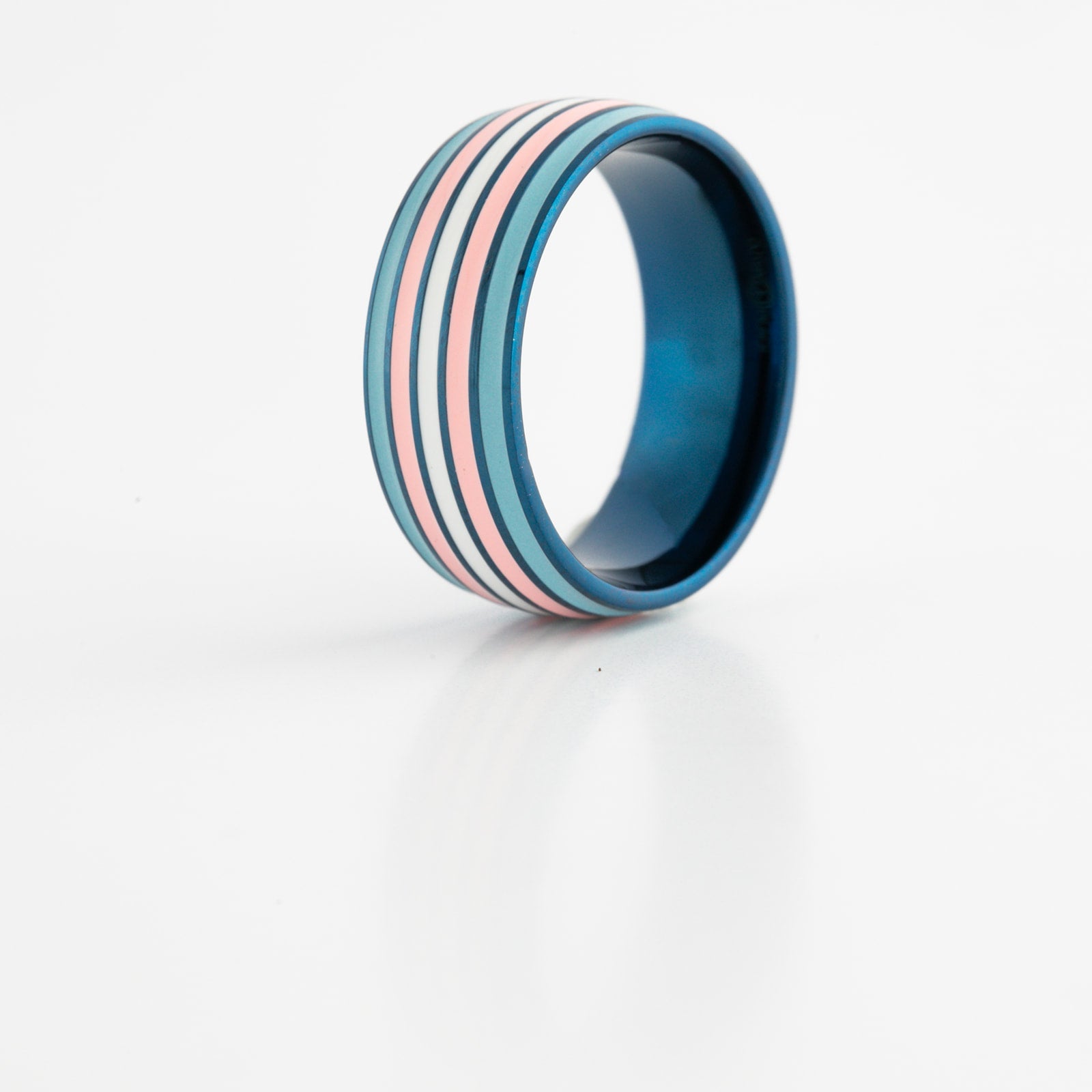 Blue Steel Trans Pride Ring — Stainless Steel Trans Flag Band Ring