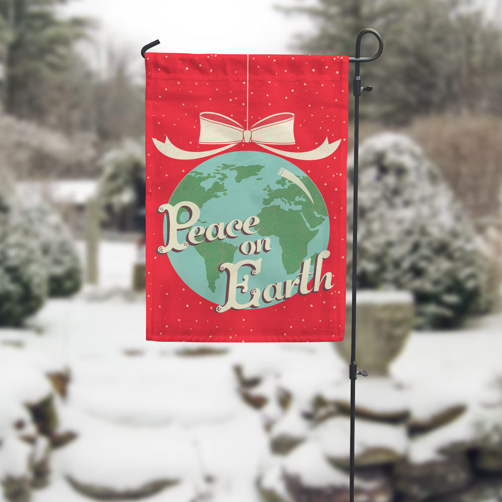 Peace on earth garden flag in winter settings