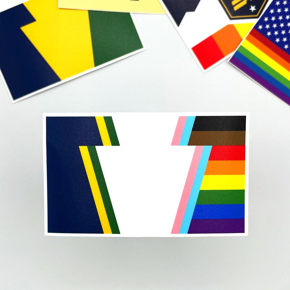 Pennsylvania keystone rainbow pride flag vinyl rectangle sticker 