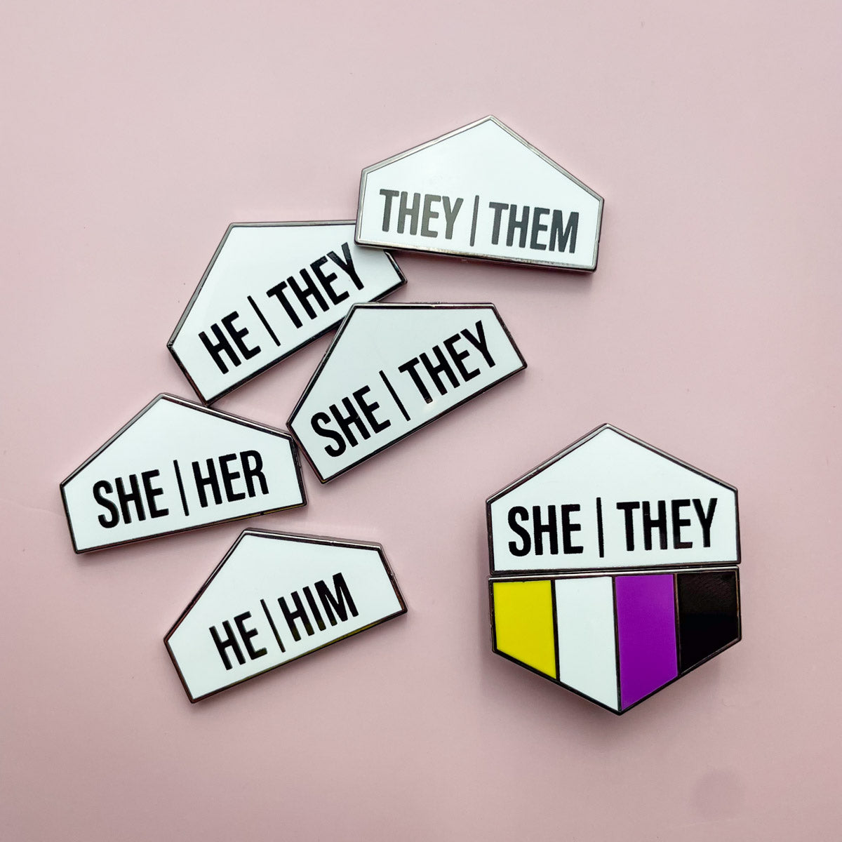 Pronoun + Pride Flag Interchangeable Magnetic Pin Set by Flags For Good | She They Nonbinary Extra Pronoun Top Badges