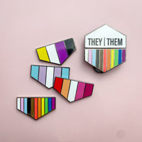 Pronoun + Pride Flag Magnetic Pin Set