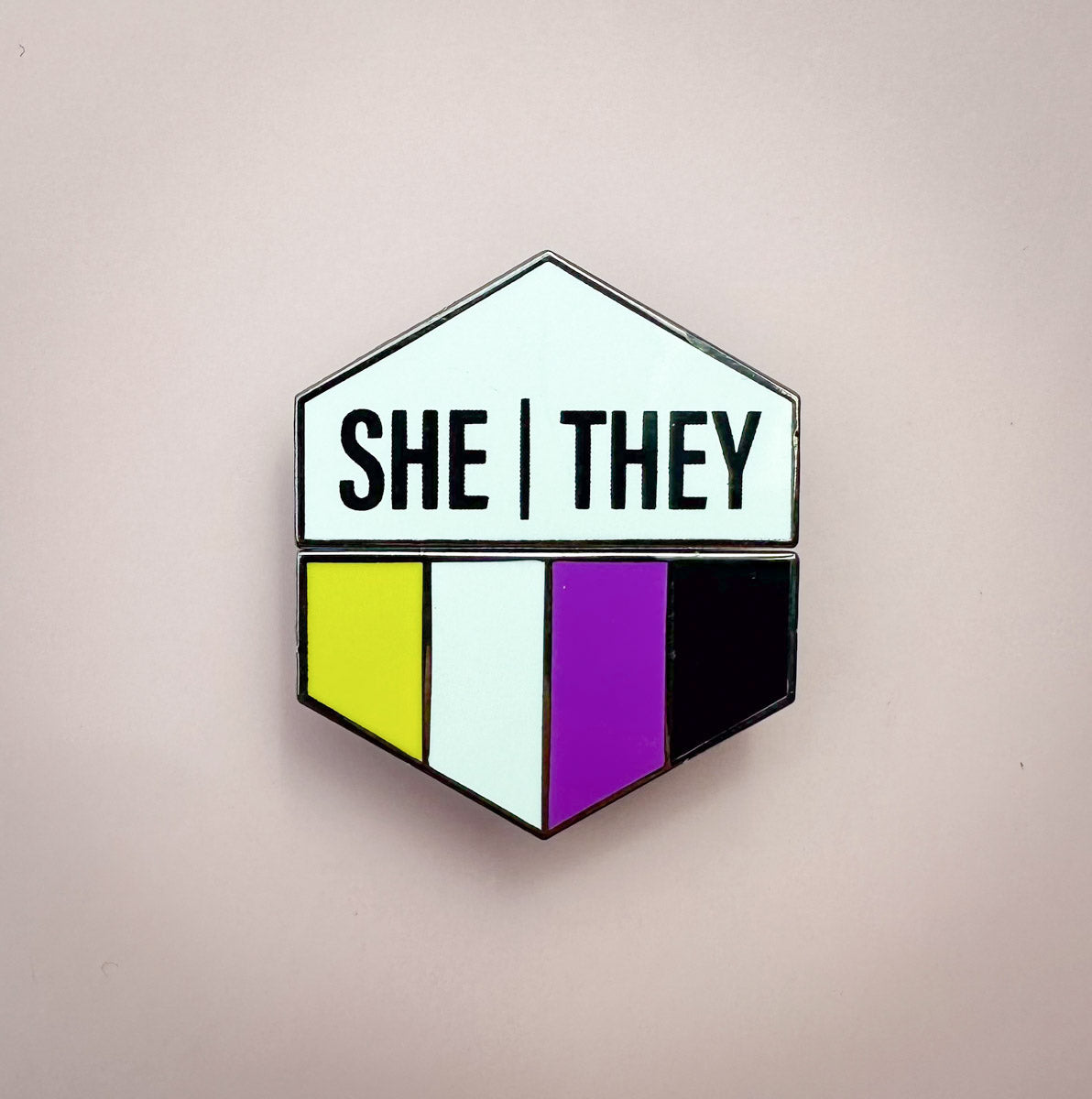 Flags For Good Pronoun + Pride Flag Magnetic Pin | She They + Nonbinary Flag Combo