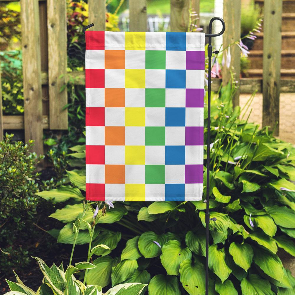 Rainbow Checkered Garden Flag