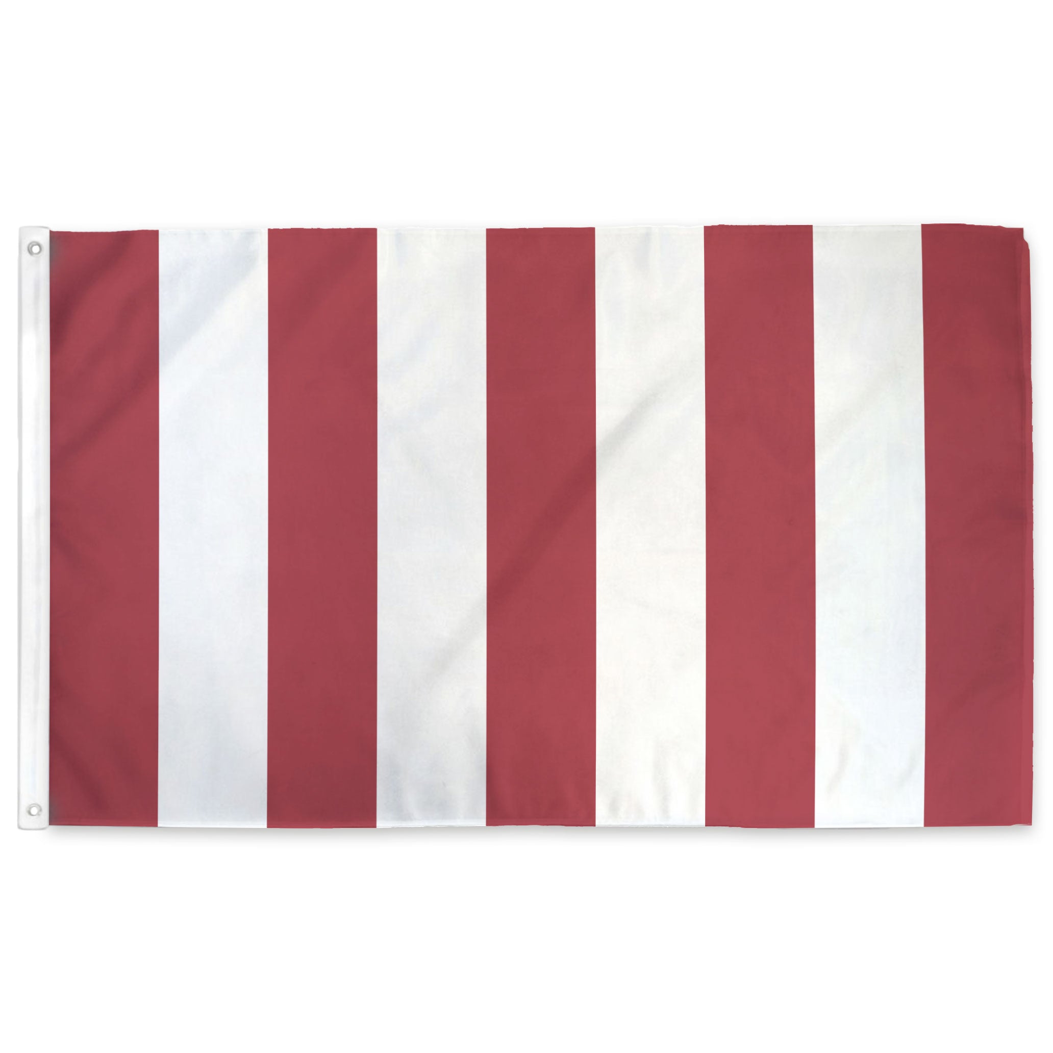 9 Red and white vertical striped flag on a white background