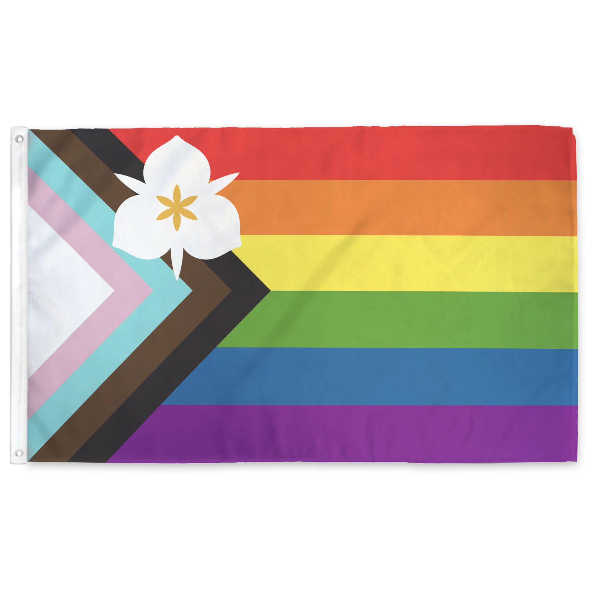 Progress pride flag with the sego lily of Salt Lake City