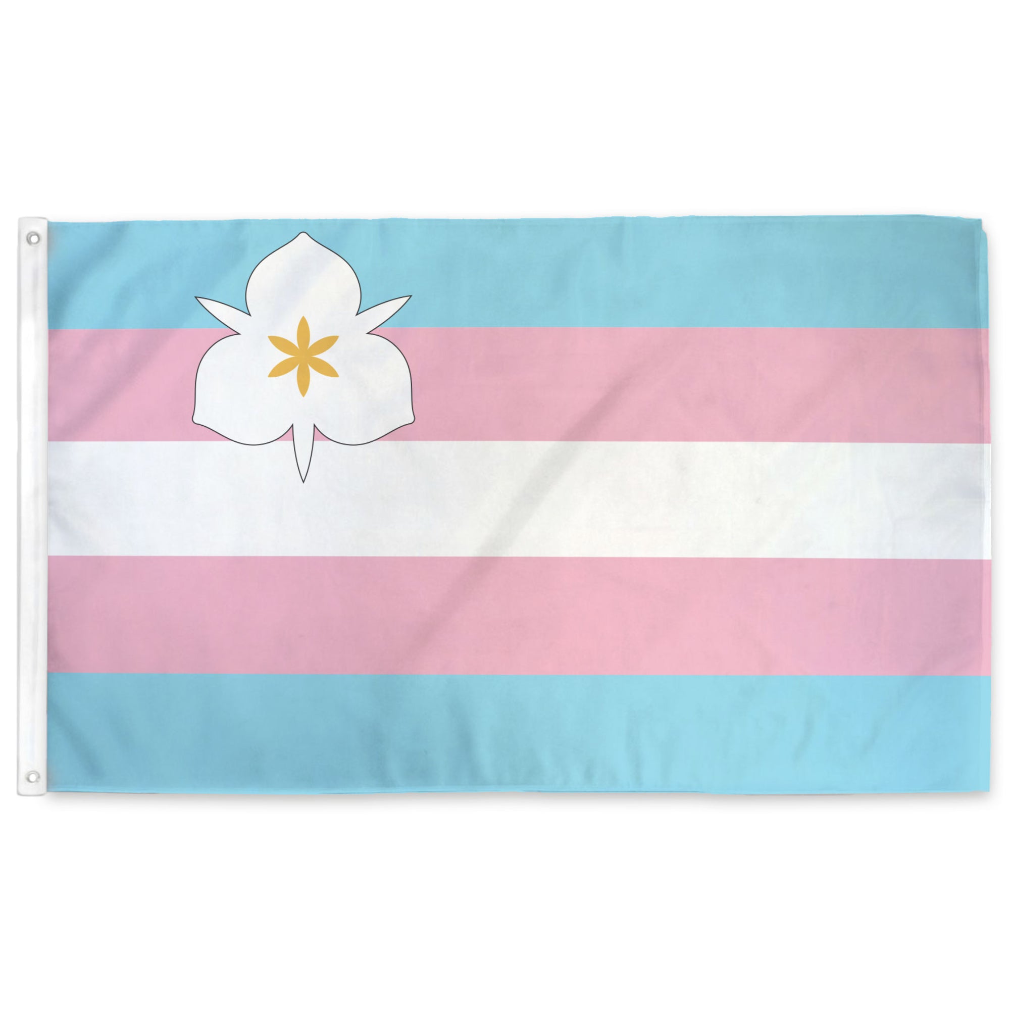 Transgender pride flag with the sego lily of Salt Lake City utah