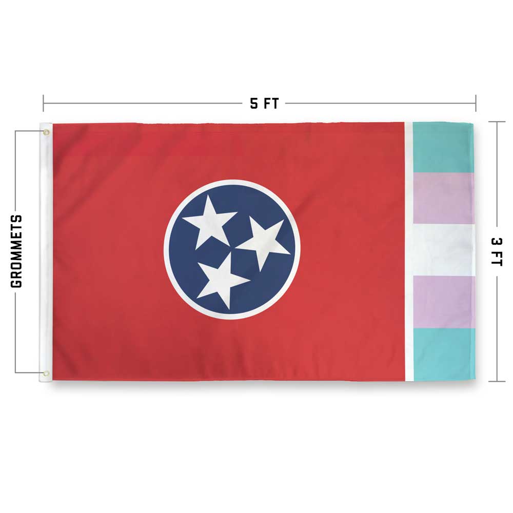 3 x 5 feet single-sided Tennessee flag with trans flag colors on the fly edge