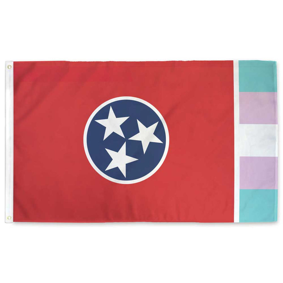 3 x 5 feet single-sided Tennessee flag with trans flag colors on the fly edge