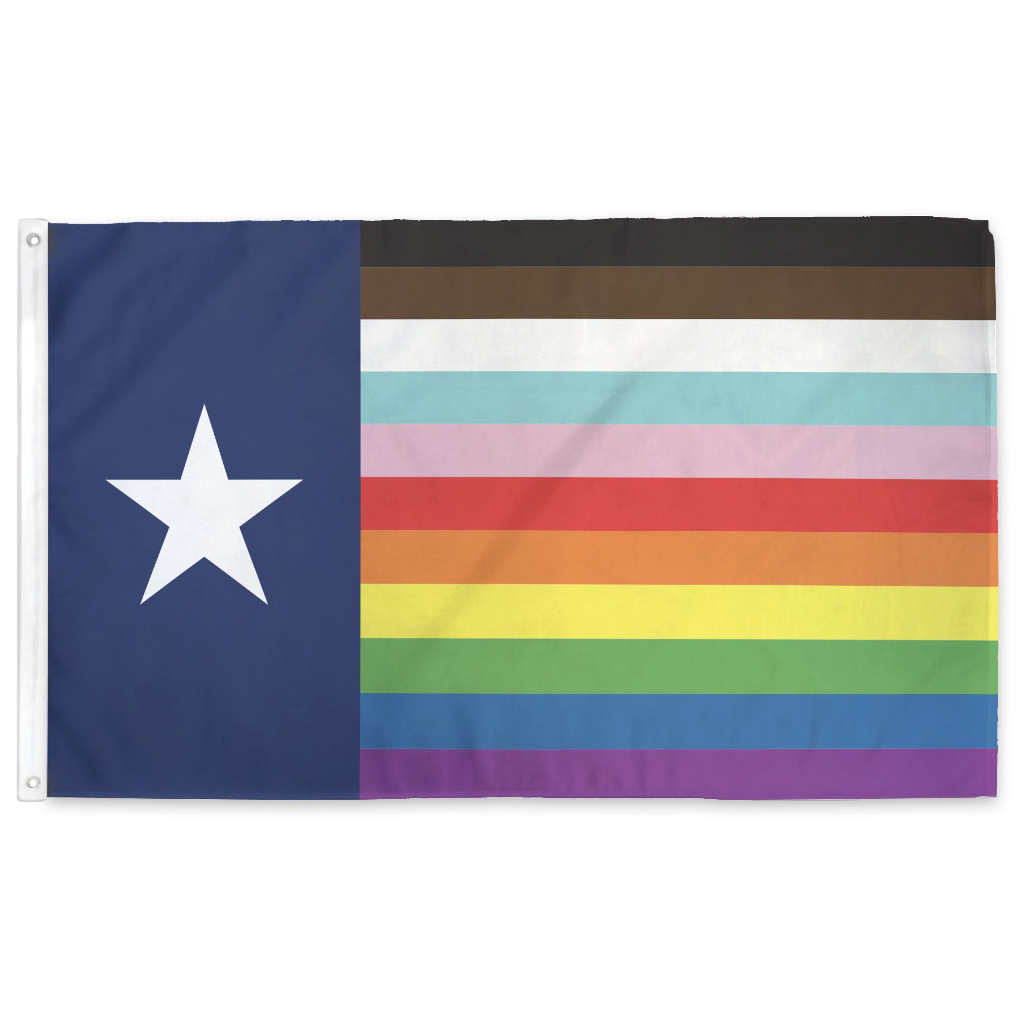 Texas flag with 11 rainbow stripes