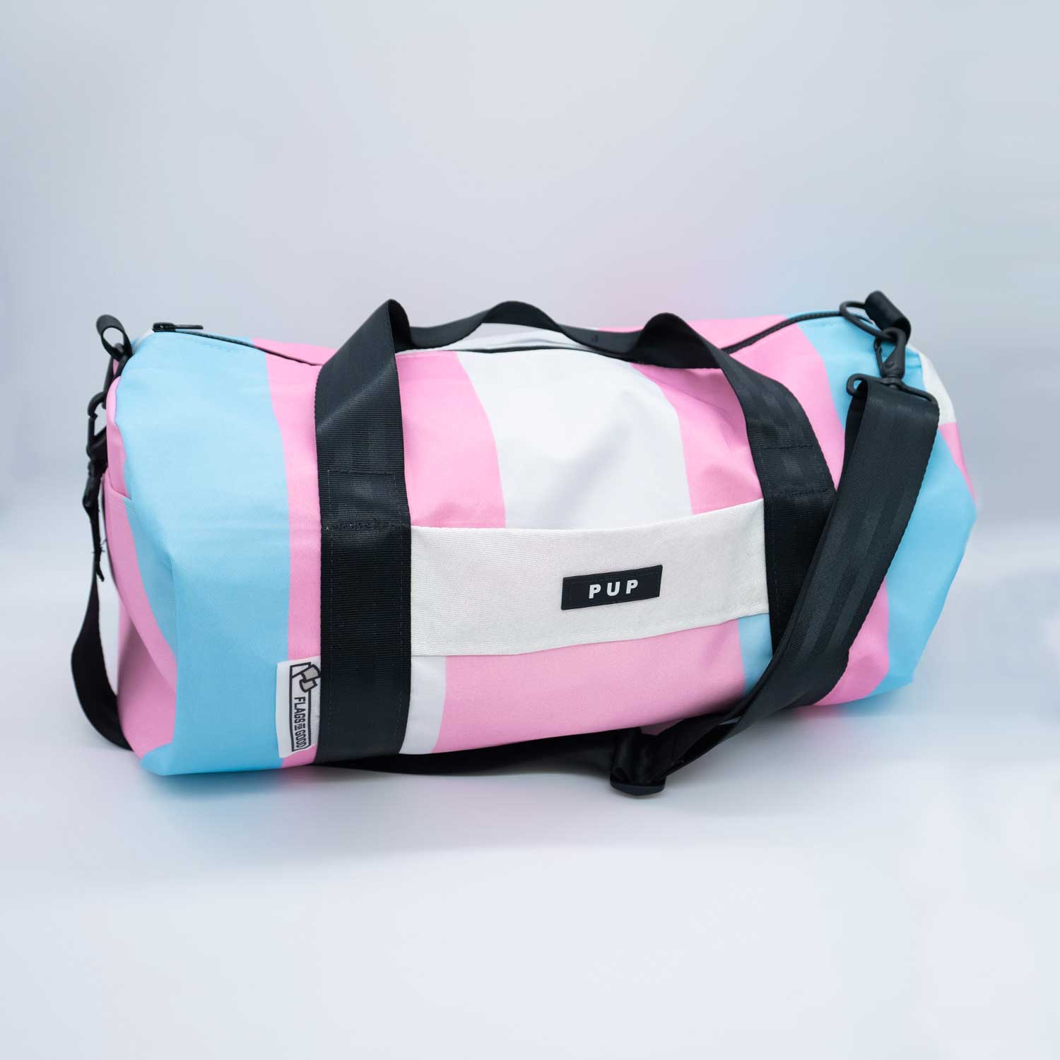 Upcycled Transgender Pride Flag Duffel Bag by Flags For Good X People For Urban Progress
