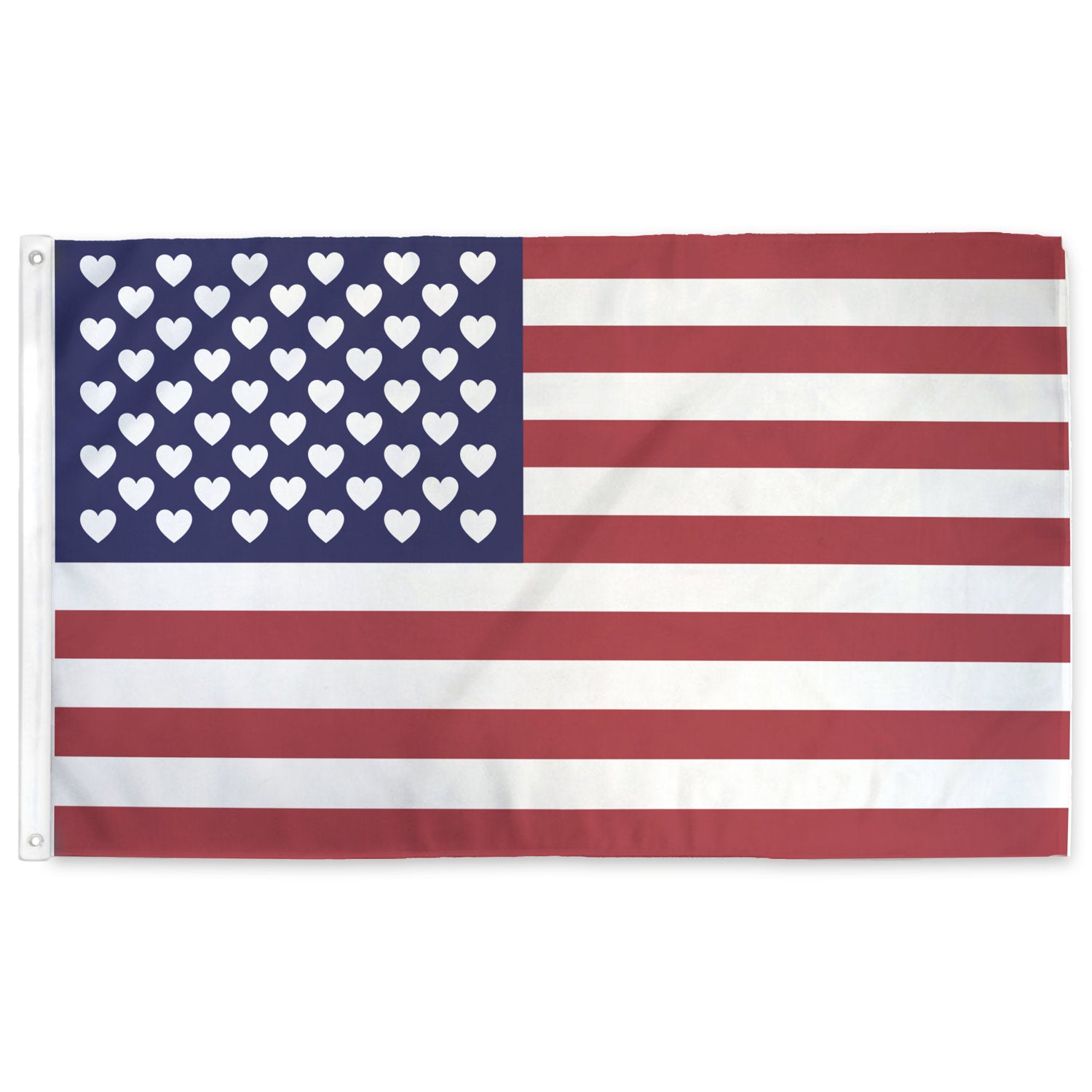 United States flag with 50 hearts instead of stars