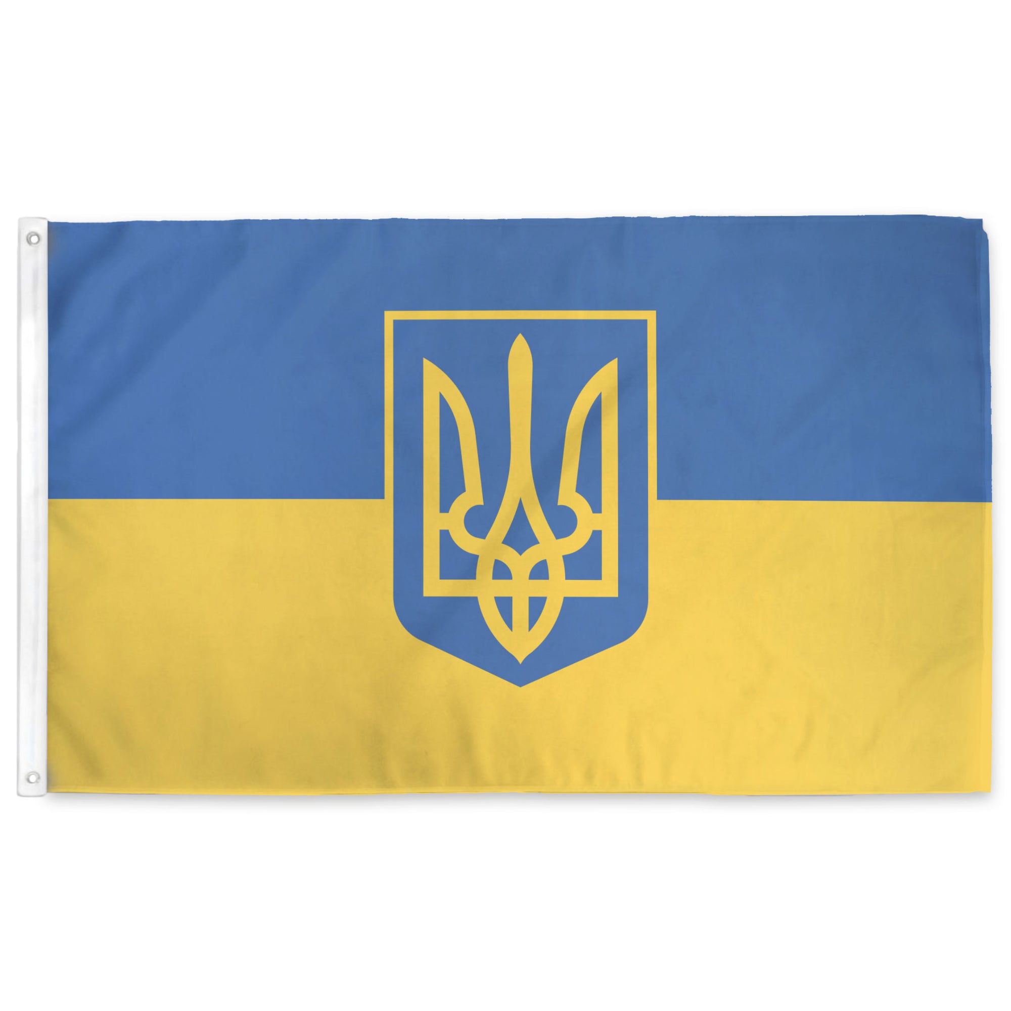 Ukraine flag with the tryzub coat of arms overlayed 