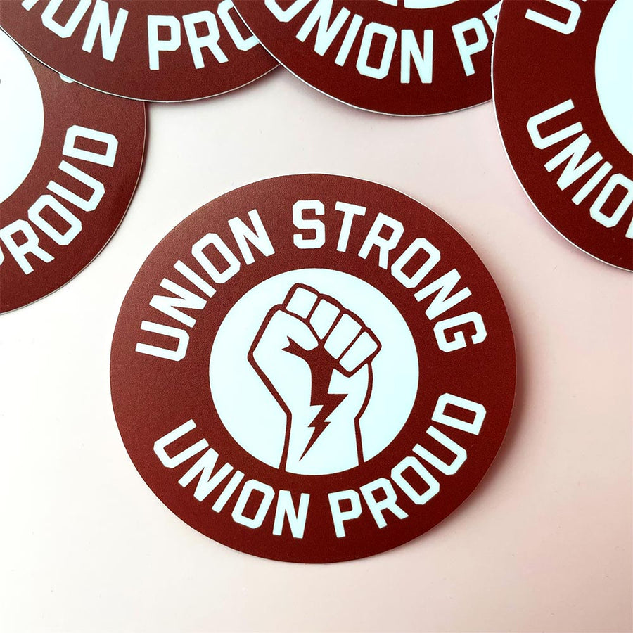 Union Strong union proud round vinyl sticker designed by flags for good