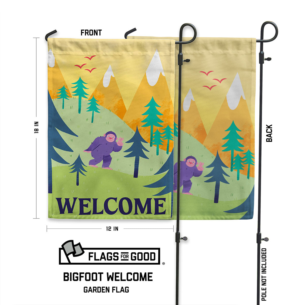 bigfoot welcome garden flag from and back by flags for good