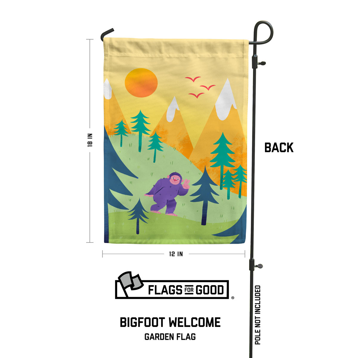bigfoot welcome garden flag back side with no text by flags for good