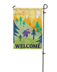 Bigfoot garden flag with a big WELCOME text at the bottom, designed by flags for good