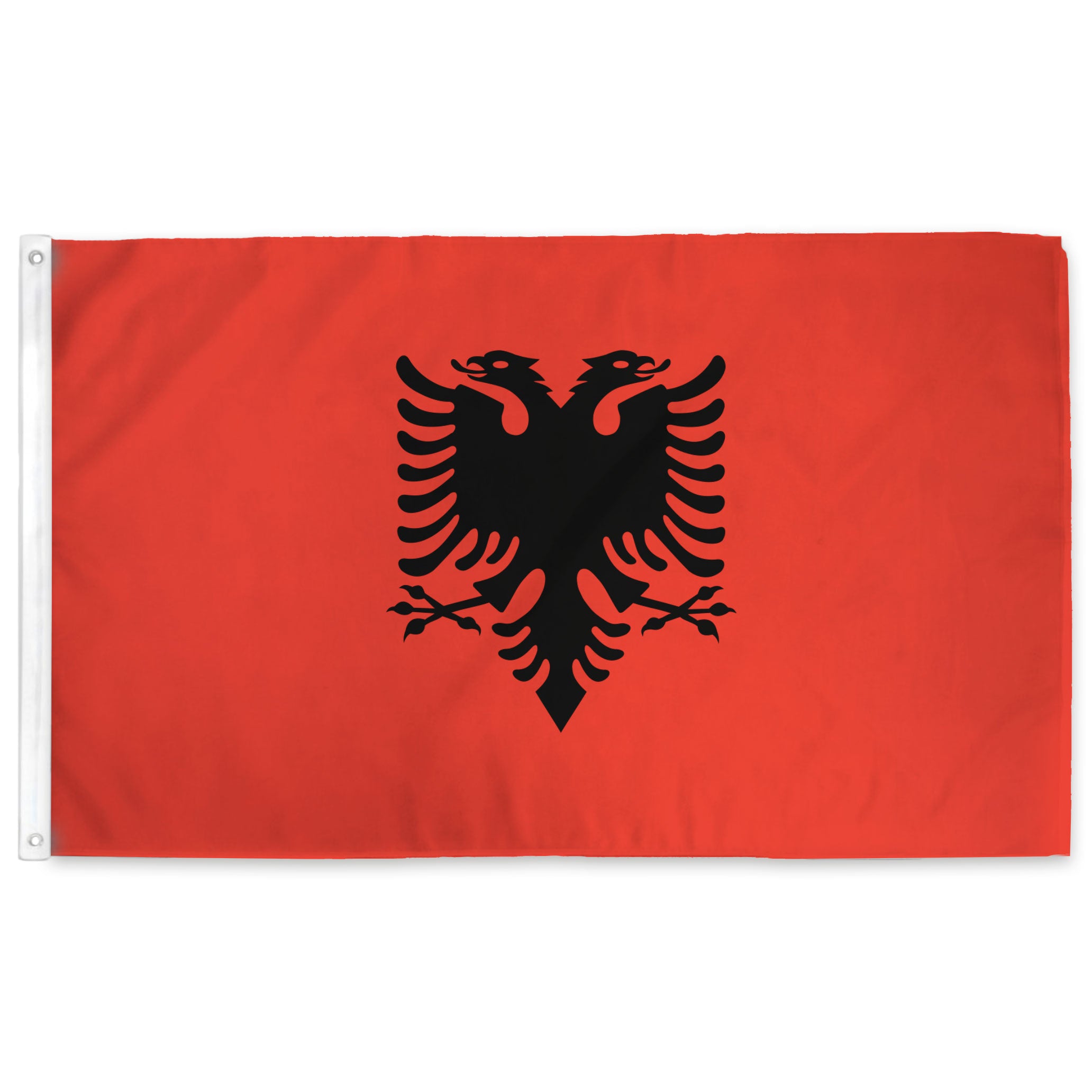 Albanian flag with a black double-headed eagle on a red background