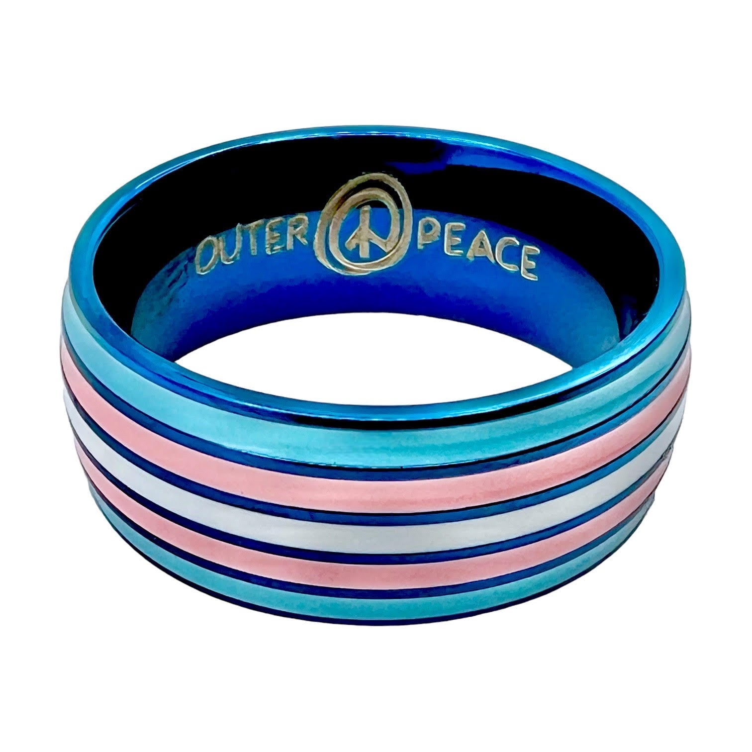 Blue Steel Trans Pride Ring — Stainless Steel Trans Flag Band Ring