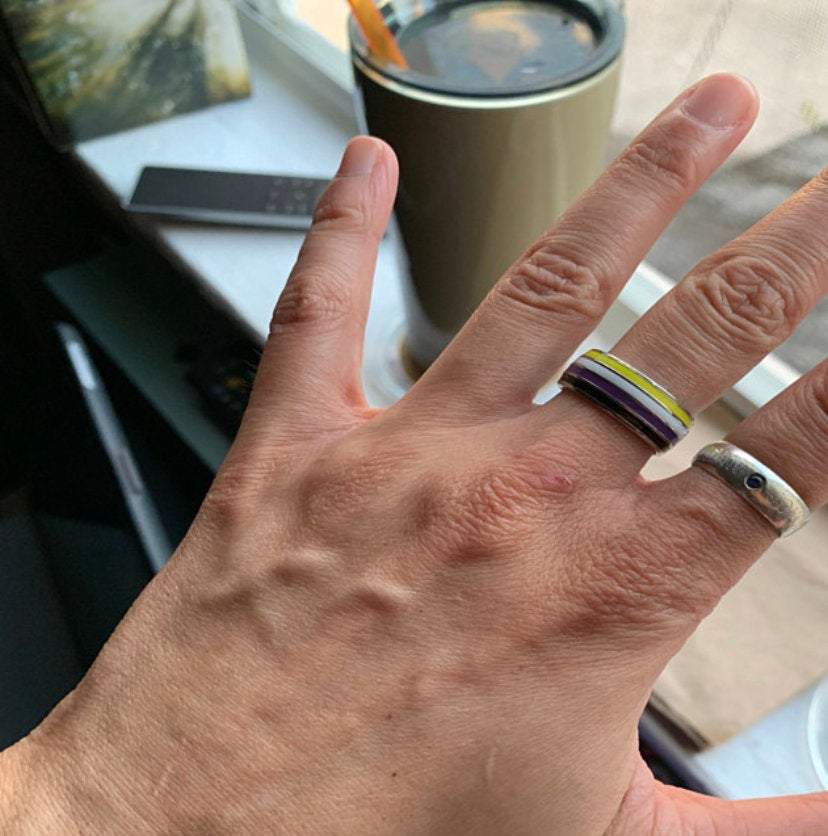 Non-Binary Pride Ring | Non-Binary Stainless Steel Band Ring