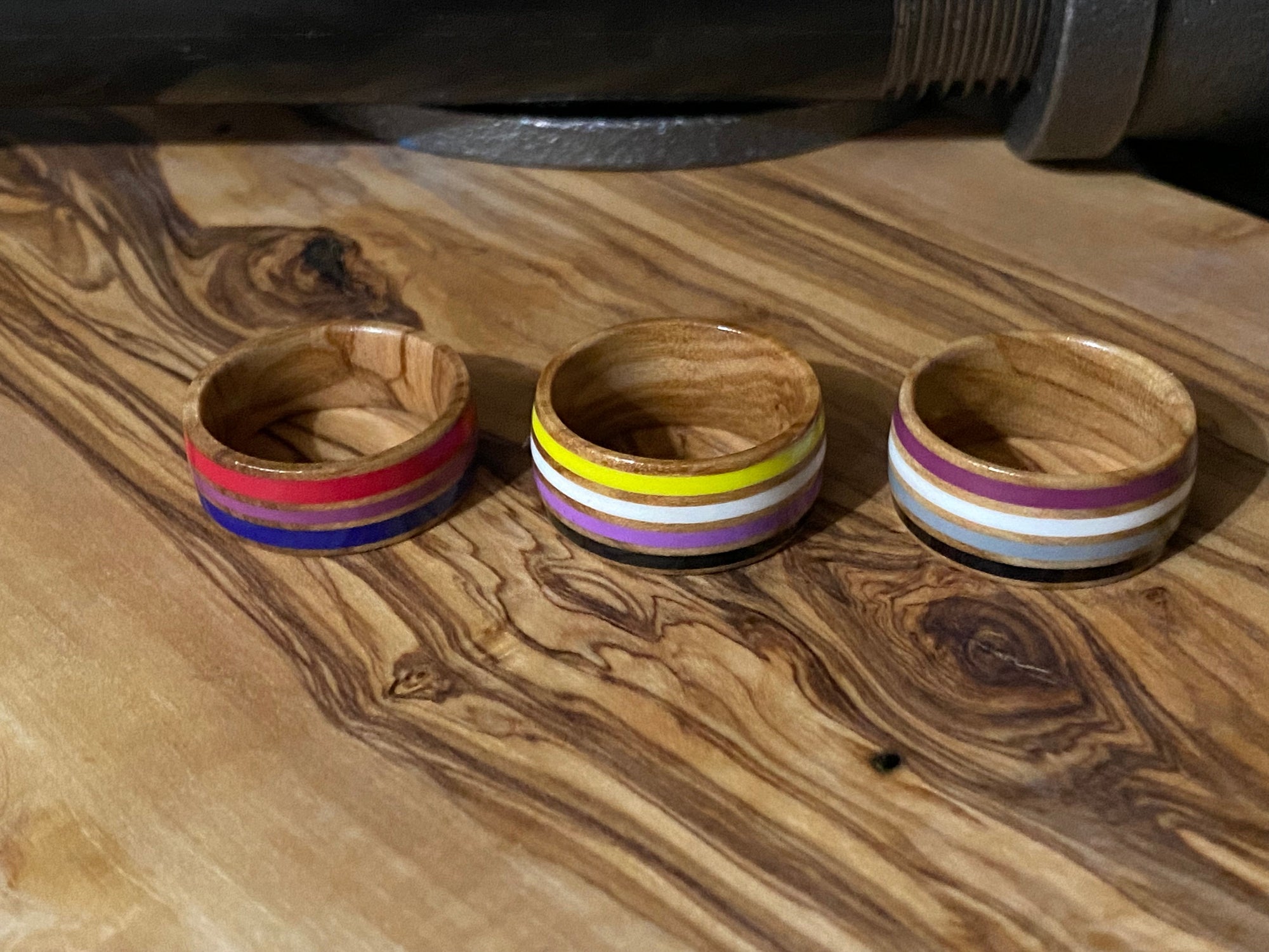 Non-Binary Pride Ring | Olive Wood Stainless Steel Band Ring