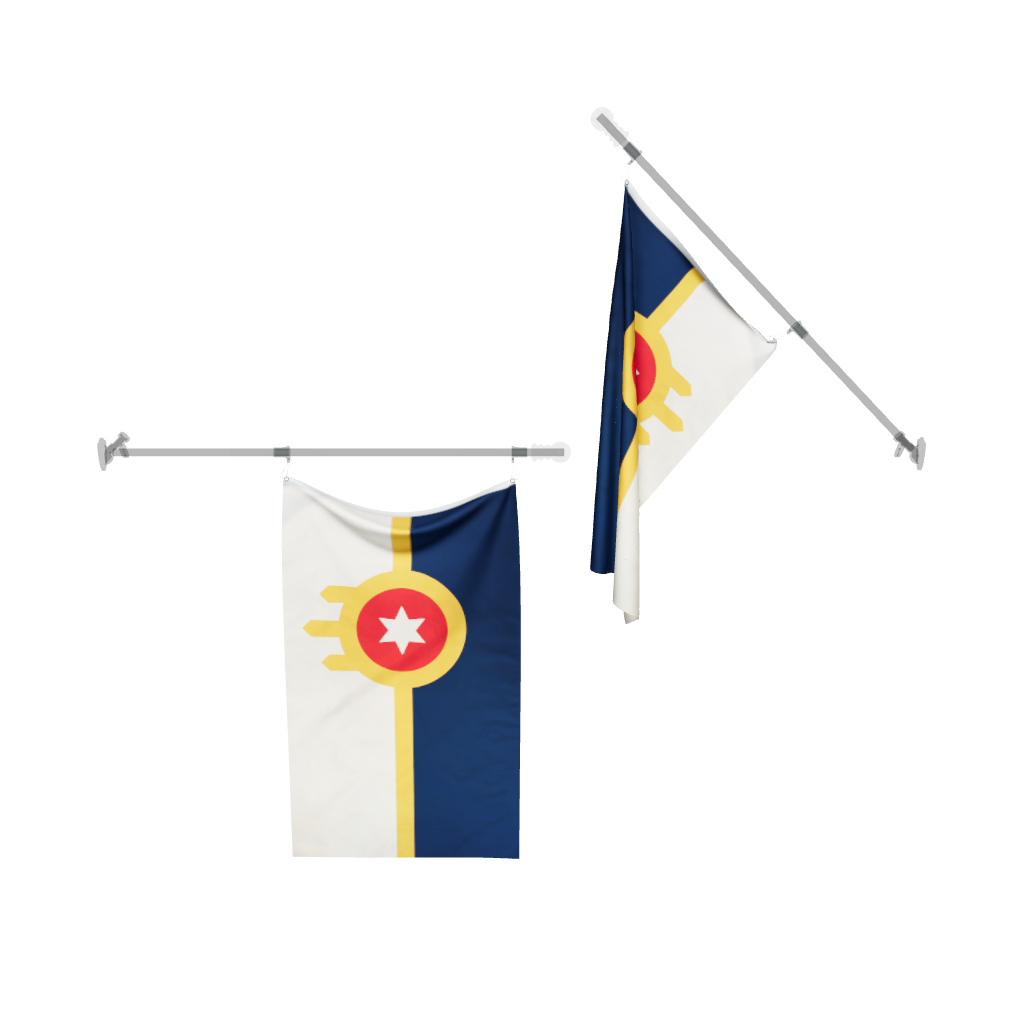 Tulsa City Flag 3D model on a flag pole