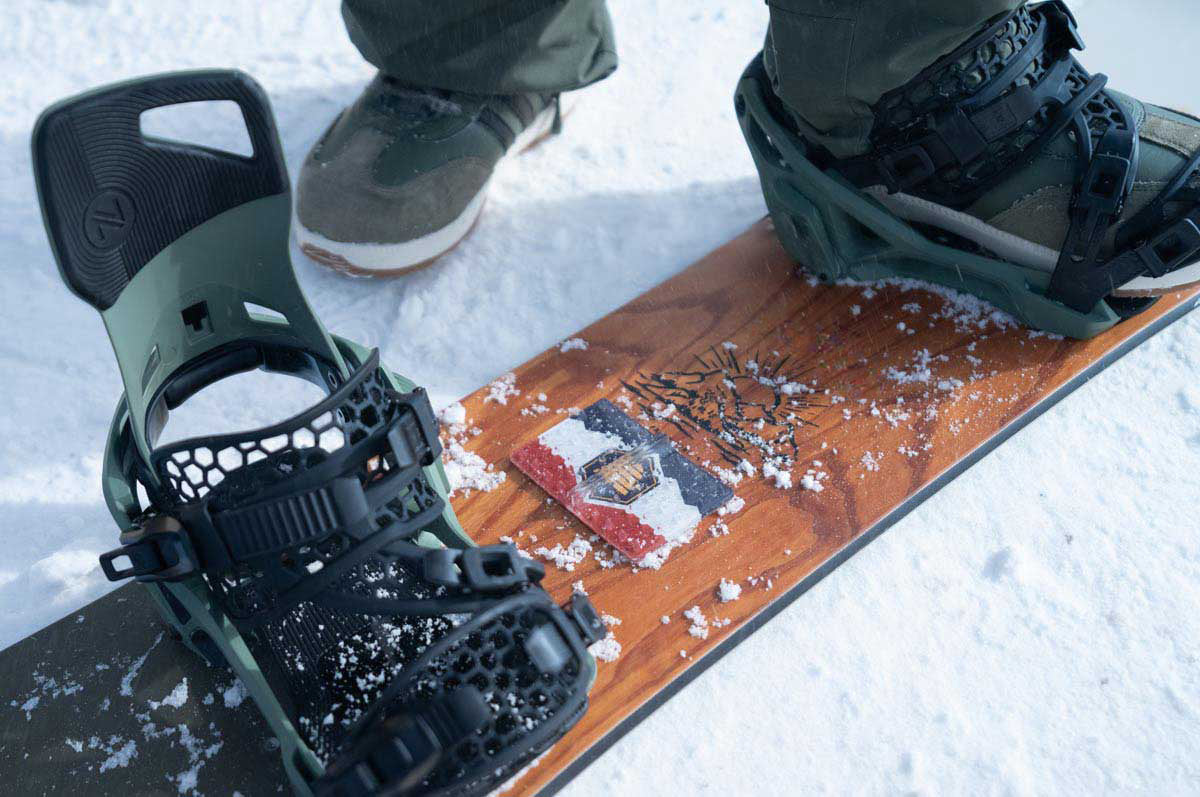 Utah flag snowboard stomp pad about to be used