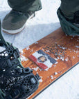 Utah flag snowboard stomp pad about to be used