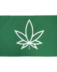 3ft x 5ft Marijuana flag with outlined pot leaf and a green background