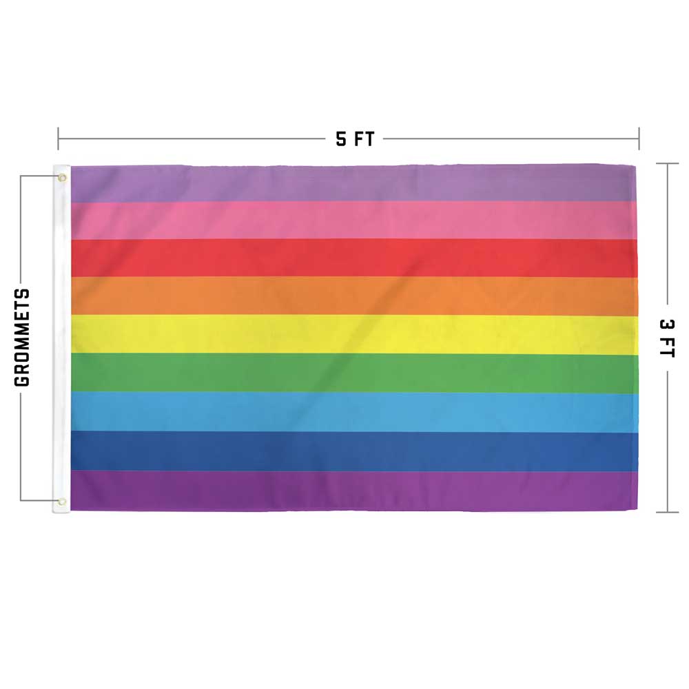 9-Stripe LGBTQ+ Gilbert Baker Pride Flag Specs