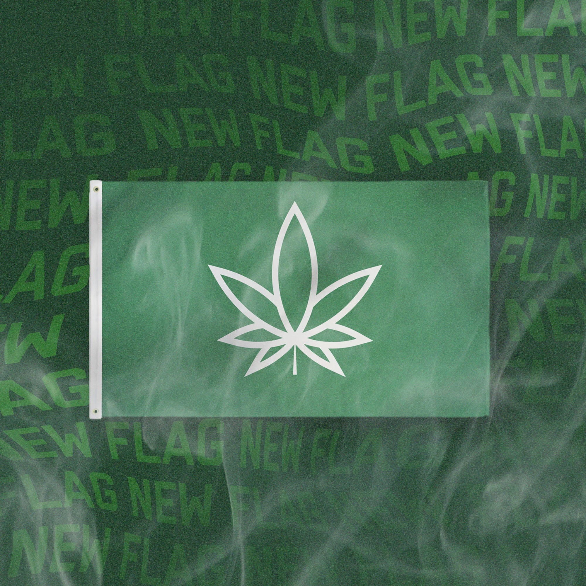 3ft x 5ft 420 Marijuana Leaf Weed Flag with outlined pot leaf and a green background