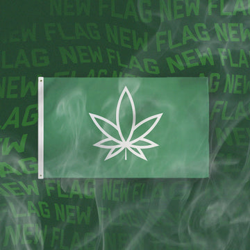 3ft x 5ft 420 Marijuana Leaf Weed Flag with outlined pot leaf and a green background