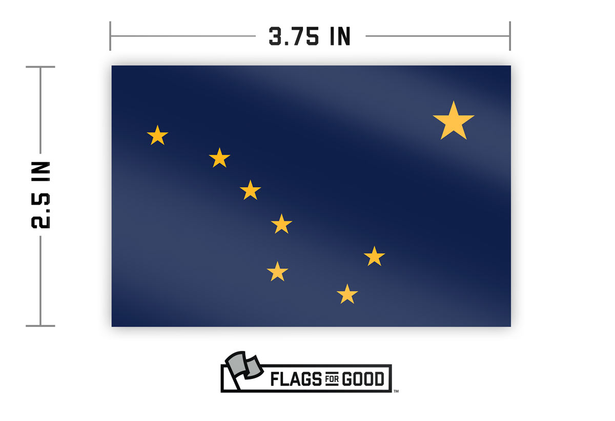Alaska state flag sticker measuring 2.5 by 3.75 inches