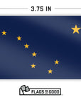 Alaska state flag sticker measuring 2.5 by 3.75 inches