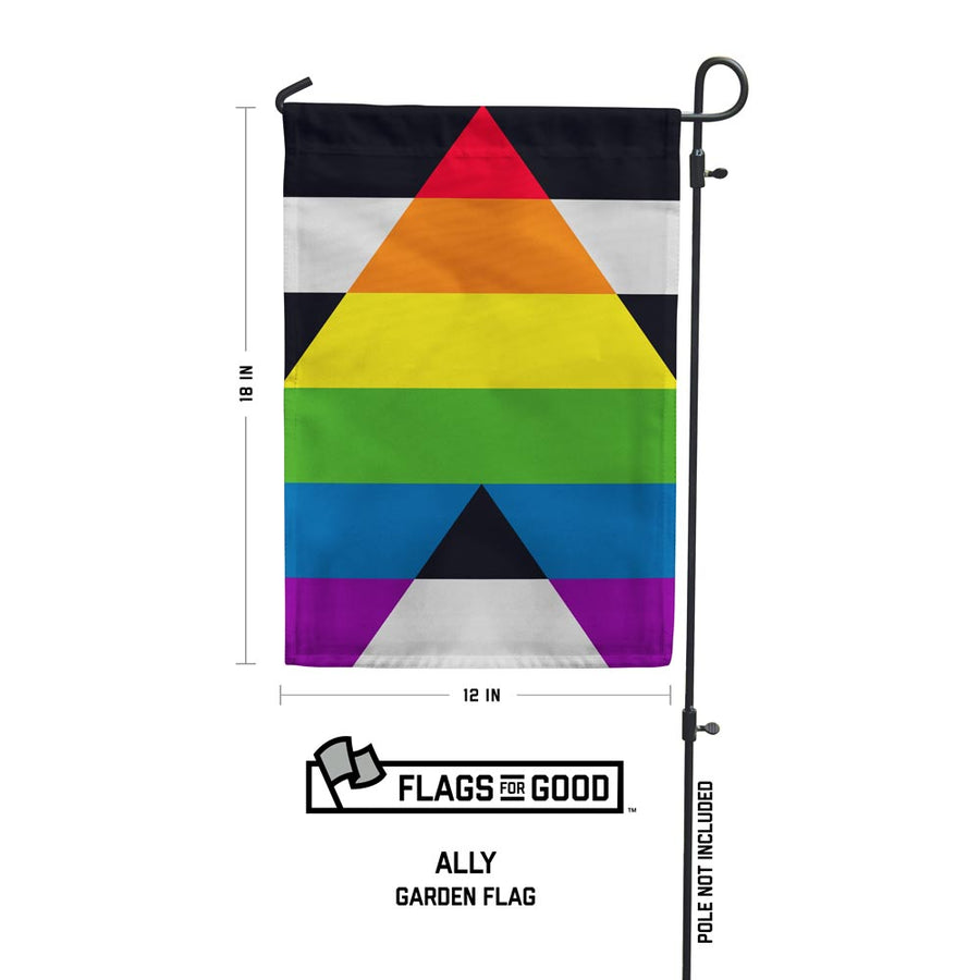 ally garden flag measuring 12 by 18 inches. Flag pole not included