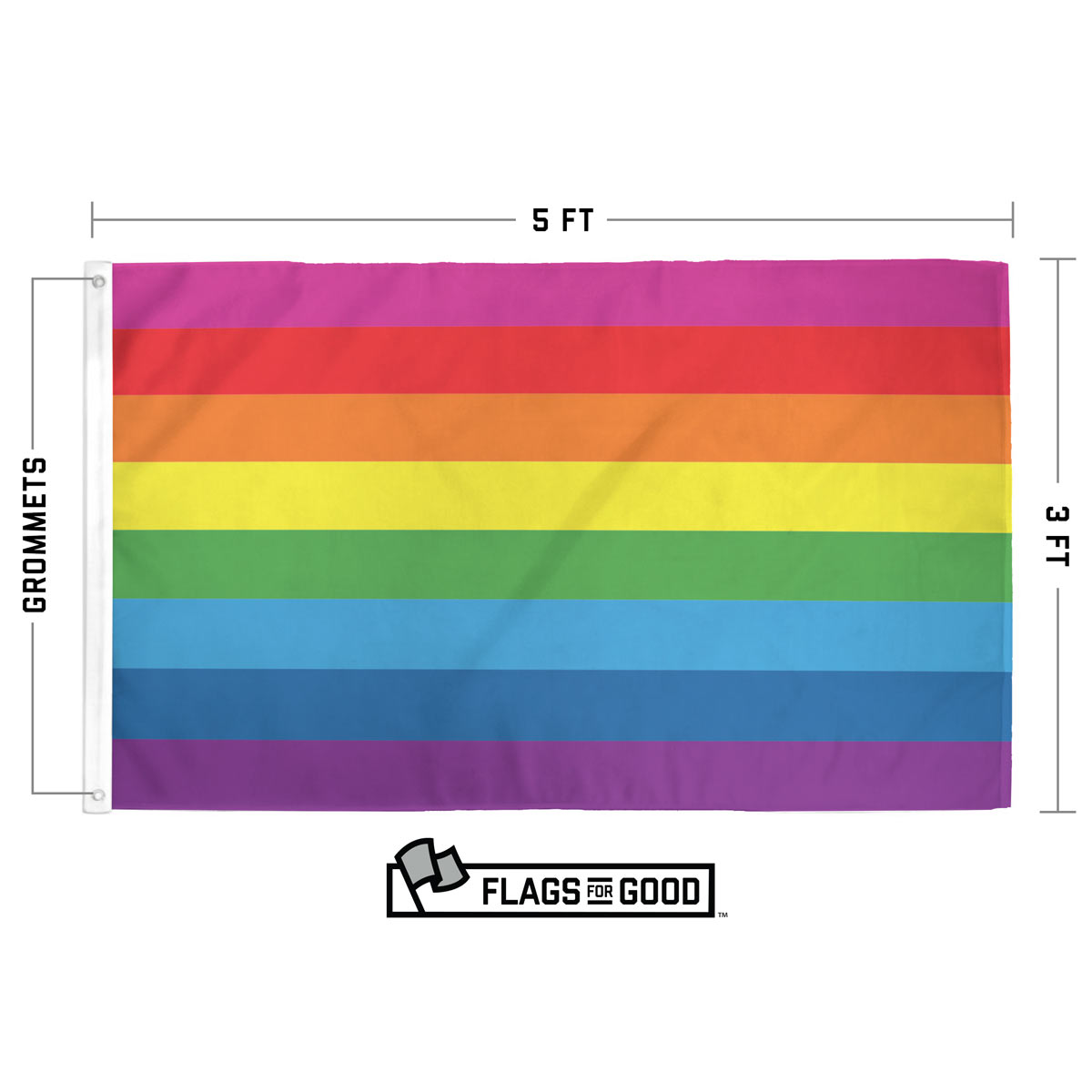 Original 8-stripe Gilbert Baker LGBTQ+ Pride Flag Specs