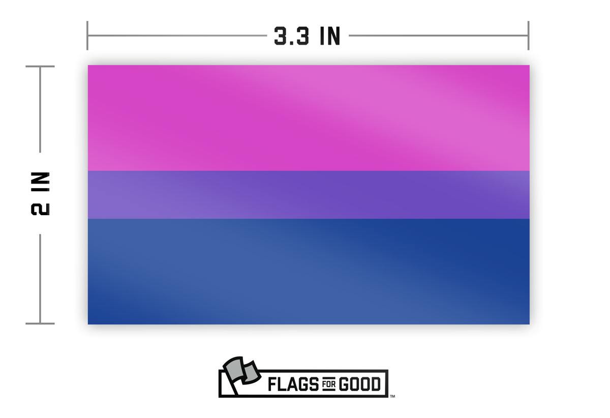 bisexual pride sticker measuring 2 by 3.3 inches