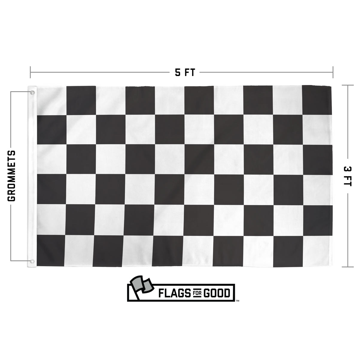 Checkered racing flag measuring 3 by 5 feet