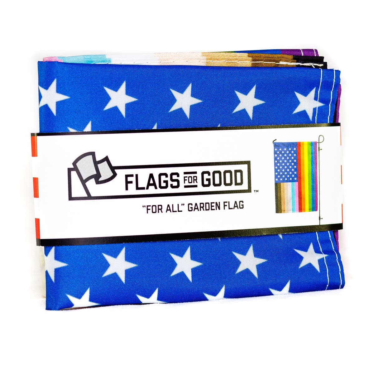 "for all" u.s. garden flag in packaging